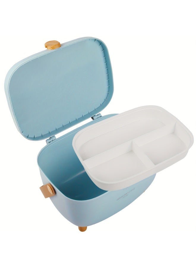 Bukela Medicine Storage Box, Oval Plastic Double Layers Multi Grid Large Capacity Medical Box Organizer with 360 Degree Rotation Lock for Home Dorm Art Craft and Cosmetic(Blue) - Image 4
